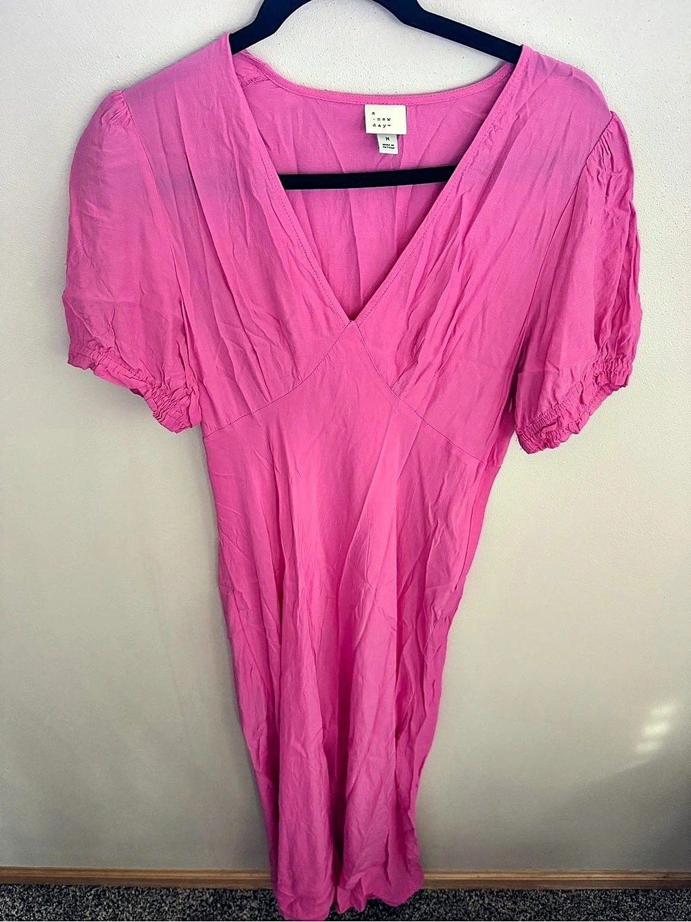 A New Day Short Sleeve V-Neck Midi A-Line Dress Pink Medium